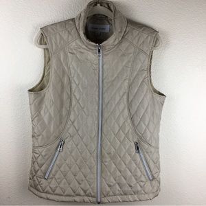 Black Rivet Women's Size LARGE Quilted Lightweight VEST Beige Full Zip Pockets